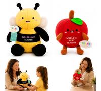 SRV Hub 2Pcs Teacher Appreciation Plush Gift Bundle,Apple Plush & Bee-rilliant Bumblebee, Soft Stuffed Desk Keepsakes