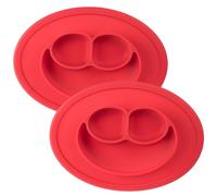SRV Hub 2Pk Red BPA Free Baby Suction Placemats, Dishwasher Safe Silicone Divided Baby Weaning Plates, Self Feeding Training Non-Slip Microwave Safe Eating Mat for High Chair 4+ Months