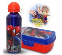 SRV Hub 2Pk Spiderman Lunchbox for Kids with Summer Water Bottle, 500ml Aluminium Non-Toxic Bottle, 16cm Plastic Travel Sandwich Box, BPA- Free Set for Kids Back to School