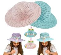 SRV Hub 2x Kids Cowboy Hats - Blue and Pink - Hoppy Easter Straw Cowgirl Hats for School Parade Bonnet Decorations - Perfect Easter Gifts for Kids Ages 5-10 Years, Size-52cm