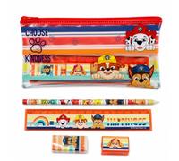 SRV Hub 4 Pieces Stationery Set with Pencil Case, Paw Patrol Zipped Pencil Case for School Kids, Pencil, Eraser, Sharpener and 15cm Ruler, Large Pencil Pouch for School Stationery