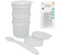 SRV Hub 4Pcs Grey Baby Food Pots with Spoon, 110ml Storage Pots with Lids for Food Portioned Baby Meals, Easy Clean Stackable Leakproof Weaning Pots BPA Free