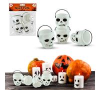 SRV Hub 4Pcs Happy Halloween Mini Plastic Buckets with Handles, Skull Face Mini Candy Holder Pots, Halloween Party Decorations Photo Props, Trick or Treat Bags 7.5cm