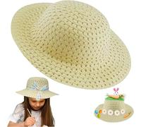 SRV Hub 52cm Circumference Yellow Easter Bonnet Hat | Natural Straw Material Easter Bonnet Hat | Kids Easters Bonnets DIY Activity, Birthday Party Gifts for Unisex Kids 5-10 Years