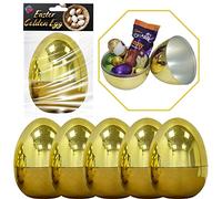 SRV Hub 5PCS Golden Easter Eggs, Jumbo Plastic Eggs Stands Upright for Easter Egg Hunt, Large Eggs for Filling Specific Treats 10cm