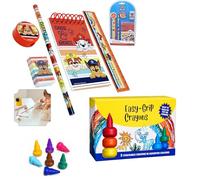 SRV Hub 5Pcs Paw Patrol School Kit & 7 Toddler Finger Wax Crayons - A5 Notebook, Pencil, Eraser, Ruler & Sharpener - Kids Back to School Essentials & Colouring Gift for Boys Ages 3+