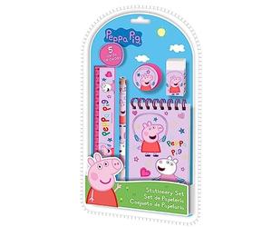 SRV Hub 5Pcs Pepa Pig Stationery Set for Kids| A5 Notebook, Eraser, Pencil, Ruler, Sharpener| Back to School Supplies Gifts for Girls 3+ Years