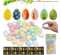 SRV Hub 66PCs Easter Speckled Eggs with Hanging Eggs Decorations - Artificial Bird Eggs, Colorful Decorative Eggs for Tree, Multicolour Foam Easter Eggs for Table Decoration