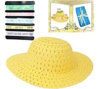 SRV Hub 6Pcs Easter Bonnet Hat Kit, Yellow Straw Hat with Polyester Ribbons, DIY Bonnet Making Set, Perfect for Easter Crafts, Fancy Dress, School Parade, Holiday Party & Spring Festival Décor
