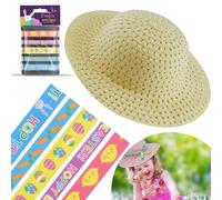 SRV Hub 6Pcs Easter Ribbons and Hat Set - Decorative Polyester Ribbons and DIY Yellow Easter Bonnet Hat for Unisex Kids - Perfect for Creative Easter Projects