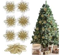 SRV Hub 6x Gold Glitter Poinsettia Christmas Tree Decorations - Artificial Clip-On Flowers for Xmas Tree, Wreaths, Garlands & Home Décor - Sparkling Gold Christmas Ornaments for Holiday Decoration