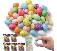 SRV Hub 96PCs Easter Speckled Eggs with Glitter Eggs and Grass, Colorful Decorative Eggs for Basket Filler, Multicolour Glitter Foam Easter Eggs for Table Decoration