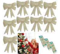 SRV Hub 9PCs Christmas Small Glitter Bows, Luxury Bows for Christmas Tree Decor, Xmas Ornaments for Home Christmas Party Size-11cm (Gold)