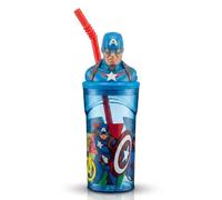 SRV Hub Avengers 3D Figurine Tumbler with Straw - 360ml BPA-Free Plastic Cup for Kids - Reusable Marvel Drink Bottle for School, Camping, Picnics - Captain America Design