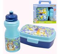 SRV Hub Bluey 2PCS Kids Lunch Set - Kid Cartoon Character Lunch Box with Sports Water Bottle, Plastic Snack Box and Water Bottle Travel-Friendly Snack Set