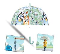 SRV Hub Bluey Kids Transparent Dome Umbrella, Clear Bell PVC Umbrella 75cm Windproof Waterproof Lightweight with J Handle, Cute Bluey Design for Girls Boys Age 3-7, Rain & Sun Protection Gift