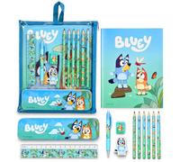 SRV Hub Bluey Reusable Bumper Stationery Set for Kids, 12 Piece School Supplies with Tin Pencil Case, Colouring Pencils, Pen, Ruler & Zip Pouch, School Gift, 3+ Year