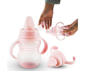 SRV Hub BPA Free Soft Spout Sippy Cup with Handles 290ml | Plastic Toddler Water Bottle | Easy Grip Non Spill Sipper Cup for Toddlers, Removable Handles Baby Pink Feeding Bottle 6+ Months