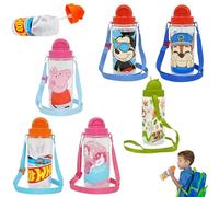 SRV Hub Cartoon Character Kids Water Bottles with Straw 500ml 2x Random, Tritan BPA Free Reusable Bottle with Strap, Leak Resistant Back to School, Picnic & Sports Gala Bottle Age 3+