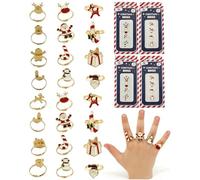 SRV Hub Christmas Jewel Rings for Kids 16PCs Random - Stocking Stuffers Pretend Play Girl Rings, Christmas Themed Adjustable Holiday Dress-Up Ring for Girls in Gift Box, Xmas Gift for Girls 3+