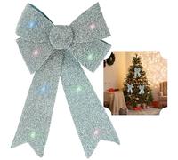 SRV Hub Christmas Multicolor LEDs Light Up Bows, Glittered Silver Bows for Christmas Decoration Front Door Bows for Xmas and New Year Parties Decor, Size-43cm