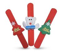 SRV Hub Christmas Slap Bracelet - Red Xmas Snap Band 20cm - 1x Random Festive Snowflake, Tree, Bear Wristband for Kids, Party Bag Filler, Stocking Stuffer, Holiday Accessory