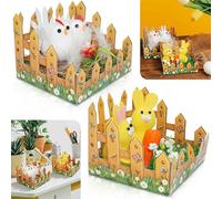 SRV Hub Cute Easter Bunny & Chick Decor Set - Picket Fence Table Centerpiece Scene, Perfect for Easter Party, Garden, Yard Decoration & Kids Gift
