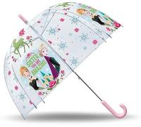 SRV Hub Disney Frozen Kids Transparent Dome Umbrella 75cm Clear PVC Brolly for Girls, Lightweight Manual Open J Handle Back to School Travel Rainy Weather