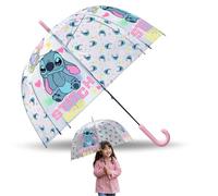 SRV Hub Disney Stitch Kids Transparent Dome Umbrella 75cm PVC Rain Brolly for Girls Boys 3-7 Years Lightweight Windproof School Travel J Handle Waterproof