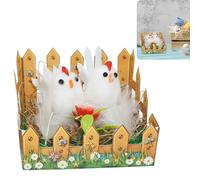 SRV Hub Easter Chick Decorations Table Centerpiece - Plush White Chicks with Picket Fence & Flowers, Cute Mini Easter Ornament Display for Home, Party & Table Decor (8cm)