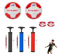 SRV Hub England Football Bundle 2 Pack Size 5 Soccer Balls with Hand Pump, 32 Panel Training Football Set, Deflated Balls for Match Practice, School PE, Coaching, Garden Games & Outdoor Kickabouts