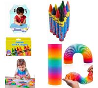 SRV Hub Extra Large 15cm Rainbow Spring Toy & 24 Jumbo Crayons Bundle, Non-Toxic Art Craft Set, Sensory Fidget Toy, Party Bag Fillers, Back to School Gift for Kids Ages 3+
