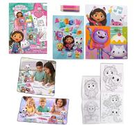 SRV Hub Gabby’s Dollhouse Colouring Set for Kids with 2 Colouring Notebooks and 4 Colour Pencils DreamWorks Activity Kit Creative Art Set with Gabby Pandy Paws DJ Catnip Characters Gift for Children