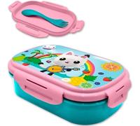 SRV Hub Gabby's Dollhouse Kids Lunch Box with Spork, 2 Compartment Bento Box with 4 Clip Closure, Pink Back to School Sandwich Snack Container for Girls, 20cm