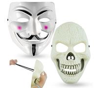 SRV Hub Halloween Mask for Adults and Kids - Anonymous Hacker Mask, White Skull Mask, Skeleton Scary Masks for Festival Cosplay Halloween Costume Masquerade Parties (Hacker & Skull Masks - 2PCs)