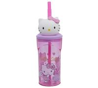 SRV Hub Hello Kitty 3D Kids Tumbler 360ml - BPA-Free Plastic Cup with Flexible Straw - Cute Cartoon Drinking Bottle for Girls - Reusable Travel Cup for School, Lunchbox & Parties