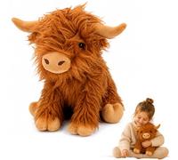 SRV Hub Highland Cow Plush Toy 23cm - Soft Fluffy Scottish Cow Teddy, Cute Farm Animal Gift for Kids Boys or Girls and Animal Lovers, Soft Plushie, Companion for Playtime, Bedtime and Travel