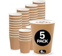 SRV Hub Insulated Ripple Paper Cups for Hot Drinks - 5X / 8oz Triple-Wall Corrugated Anti-Scald Takeaway Cups, Disposable Kraft Coffee Cups, No Sleeve Needed, Recyclable