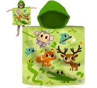 SRV Hub Into the Forest Hooded Poncho Towel 120x60cm | Unisex Cotton Beach Robe | Eco Animal Print Bathrobe for Kids Age 3-6 | Soft Towel for Pool, Beach & Holidays