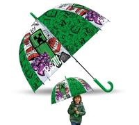 SRV Hub Kids Dome Umbrella 3-7 Years, Transparent PVC Windproof Stick Umbrella with Curved Handle, Lightweight Rain Protection Brolly for Boys Girls, School Travel Outdoor Use