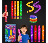 SRV Hub Light Up Pop Tubes 63cm Full Stretched - 4PCs Random Colour Flexible Glow Pop Tubes with 4 Flashing Light Modes, LED Fidget Sensory Toys for Party Bag Fillers 3+ years