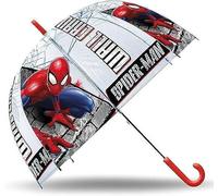 SRV Hub Marvel Spiderman Kids Umbrella 75cm, Transparent PVC Dome, Lightweight, Windproof, Rain & Sun Protection, Boys 3-7 Years, Durable, Portable, J Handle