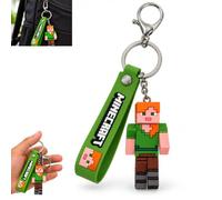 SRV Hub Minecraft 3D Keychain with Wristband 3D Character Keychain, PVC Bag Charm with Metal Clip for Backpack, Keys, Pencil Case, Kids Gaming Gift