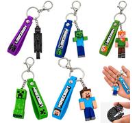 SRV Hub Minecraft 3D Keychain with Wristband 3D Character Keychain, PVC Bag Charm with Metal Clip for Backpack, Keys, Pencil Case, Kids Gaming Gift