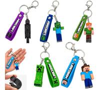 SRV Hub Minecraft 3D Keychain with Wristband 3D Character Keychain, PVC Bag Charm with Metal Clip for Backpack, Keys, Pencil Case, Kids Gaming Gift