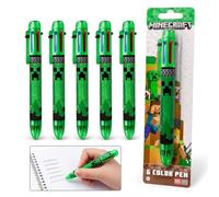 SRV Hub Minecraft 6-in-1 Retractable Ballpoint Pens 5 Pack, Multicoloured 0.5mm Pens, Rainbow Barrel Novelty School Stationery Set for Kids, Students, Office, Writing & Gifts 3+ Years