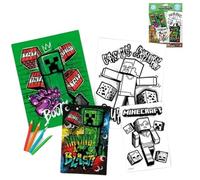 SRV Hub Minecraft Colouring Set for Kids | 2 Colouring Books A4 & A5 | 16 Double-Sided Colouring Pages | 4 Colouring Pencils Crayons| Arts & Crafts Activity Kit for Boys & Girls