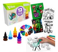 SRV Hub Minecraft Toddler Art Set - 12 Stackable Easy Grip Crayons + 2 Colouring Books (A4 & A5) with 16 Pages | Back To School Washable Crayons & Pencils | Creative Gift for Kids Boys Girls