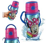 SRV Hub Minnie Mouse Leak Proof Sports Water Bottle, 600ml Aluminium Automatic Button Opening Water Lightweight Leakproof KBT Disney Bottle for Ideal for School Nursery Sports Picnic Kids | 21.5cm
