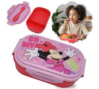 SRV Hub Minnie Mouse Rectangular Lunch Box Spork Two Compartment Lunchbox Leak Proof Microwave Safe BPA Free Food Container Suitable Kids Travel School Nursery Picnic 3+ Years | 20cm